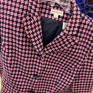 Ann Taylor Pink and Black Checkered Blazer